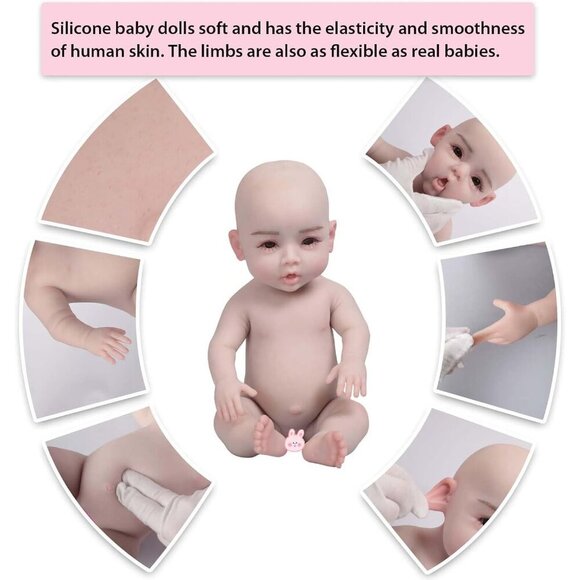🆕18.5Inch Full Silicone Body Soft Newborn Girl-With Skeleton-No Hair Baby - Picture 5 of 7